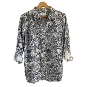 Charter Club Luxury Linen Shirt Womens Medium Seaside‎ Solace Nautical Fish Navy